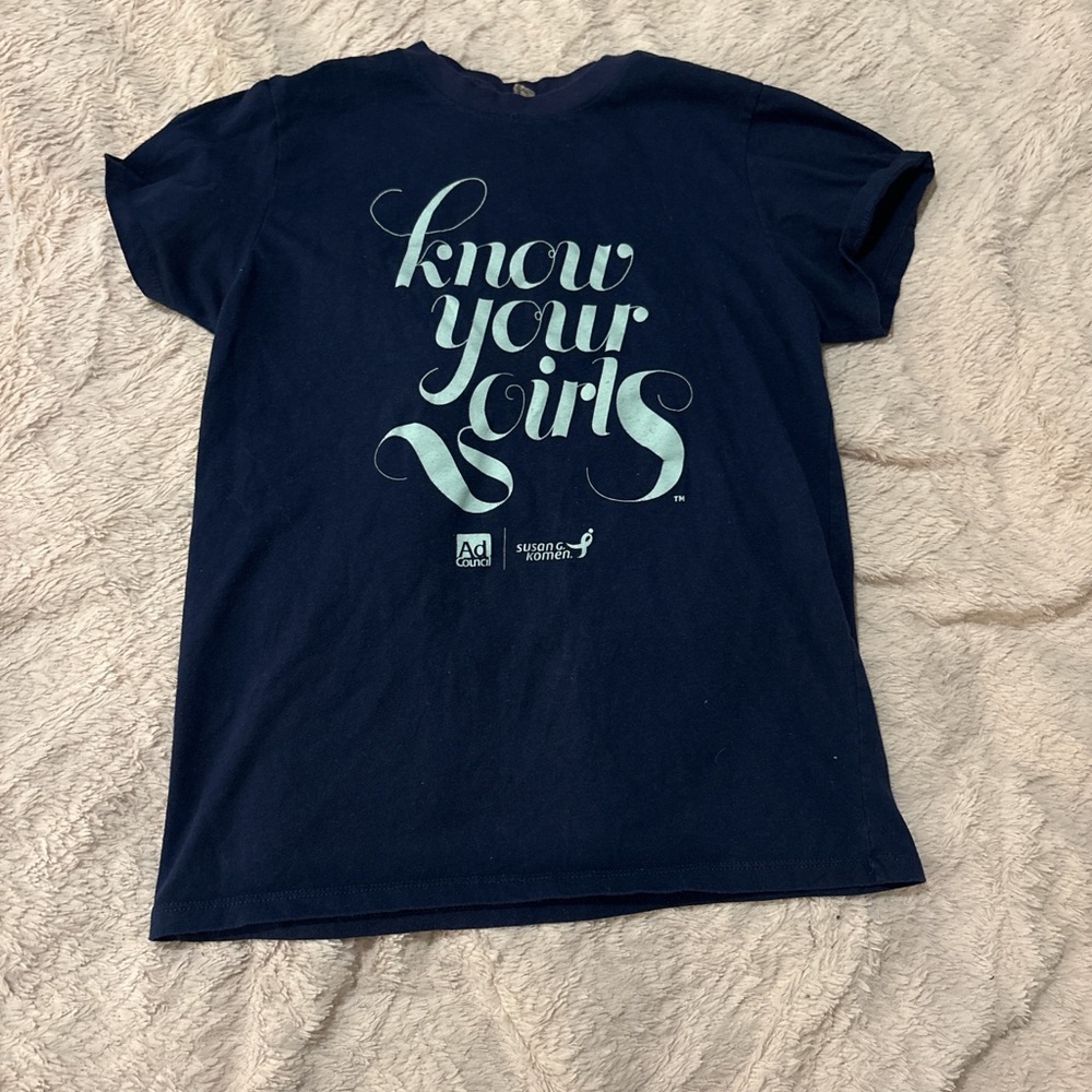 Women's Navy Graphic Tee for Breast Cancer Awareness